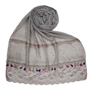 Designer Double Lace Hijab - Brown